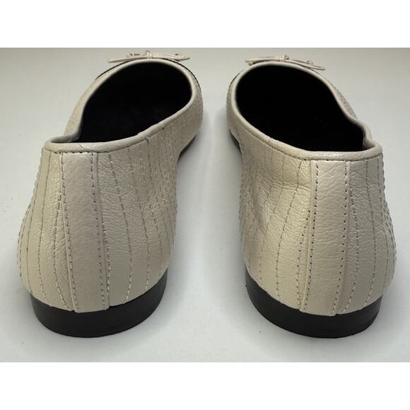 Tory Burch Cap Toe Ballet Flat Womens 10M Cream Quilted Leather Slip On Loafer - Picture 5 of 11